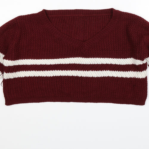 Preworn Womens Brown Striped Knit Pullover Jumper Size L  - Cropped
