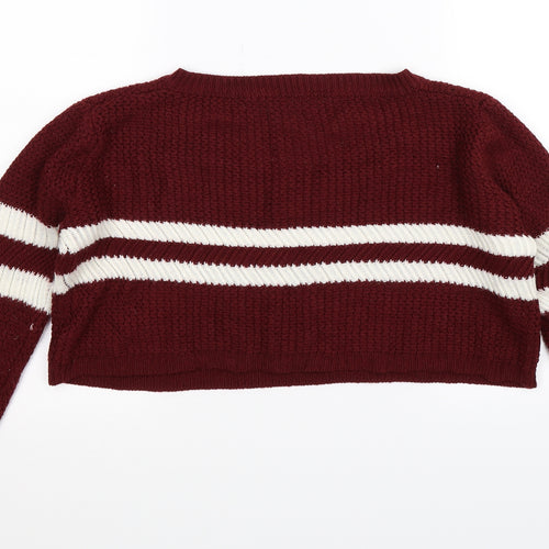 Preworn Womens Brown Striped Knit Pullover Jumper Size L  - Cropped