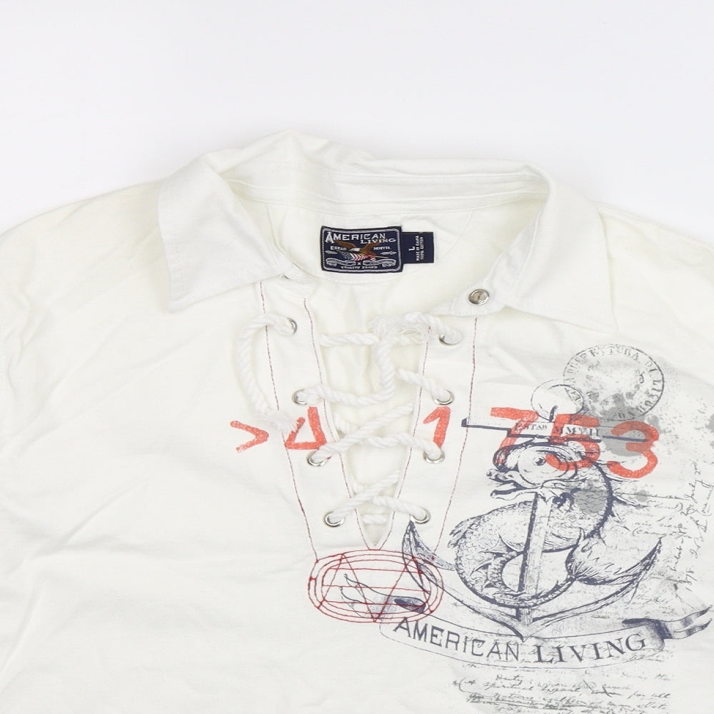 American Living Womens White   Basic Polo Size L