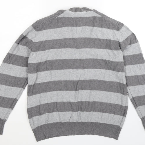George Mens Grey Striped Knit Pullover Jumper Size XL