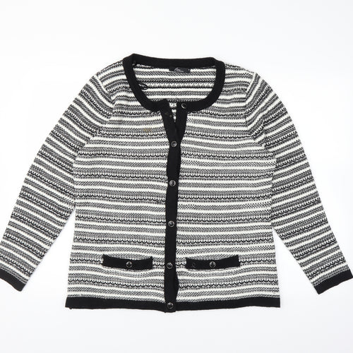 BM Womens White Striped Knit Cardigan Jumper Size M