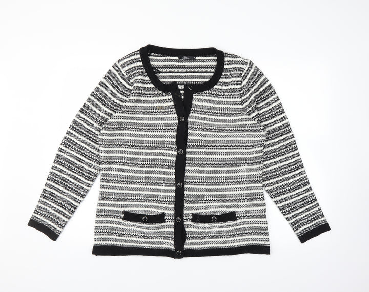 BM Womens White Striped Knit Cardigan Jumper Size M