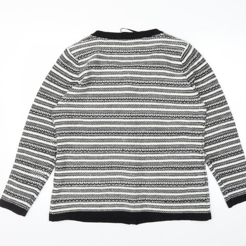 BM Womens White Striped Knit Cardigan Jumper Size M
