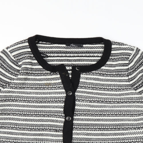 BM Womens White Striped Knit Cardigan Jumper Size M
