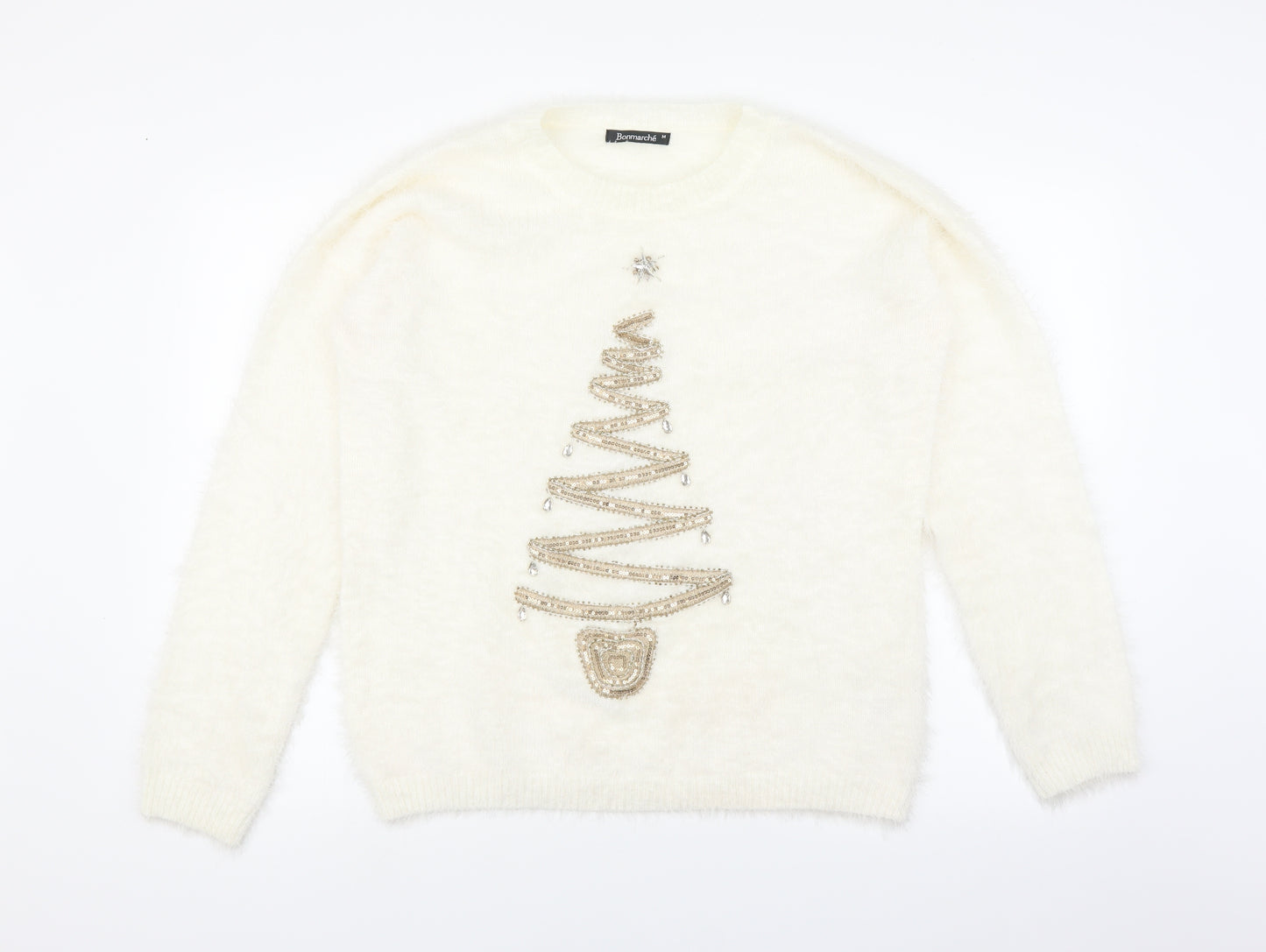 Bonmarché Womens White  Knit Pullover Jumper Size M  - Christmas