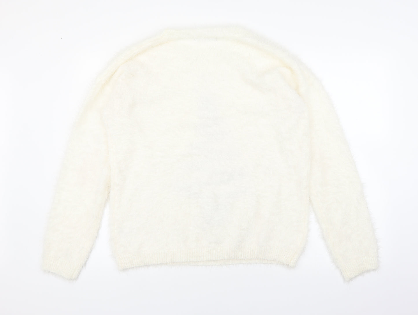 Bonmarché Womens White  Knit Pullover Jumper Size M  - Christmas