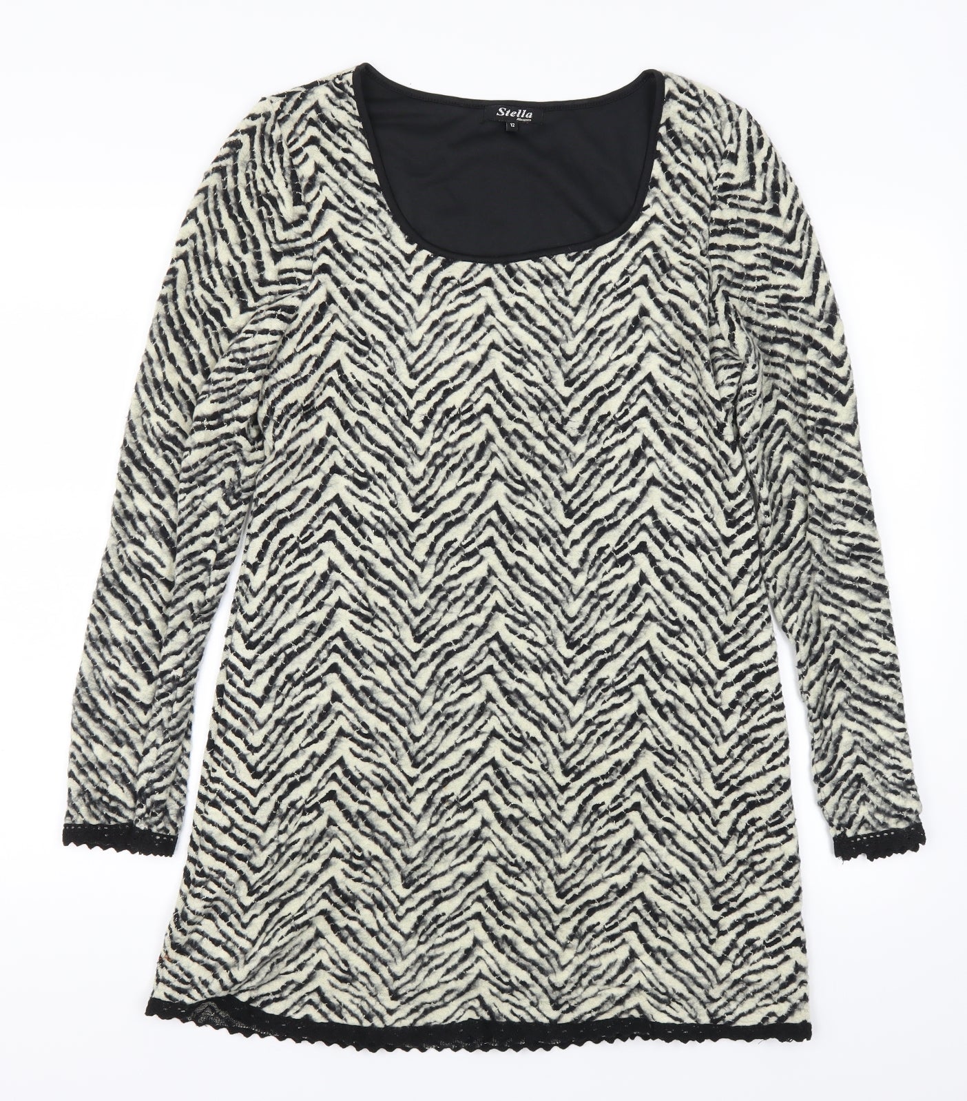 Stella Womens Black Animal Print  A-Line  Size 12