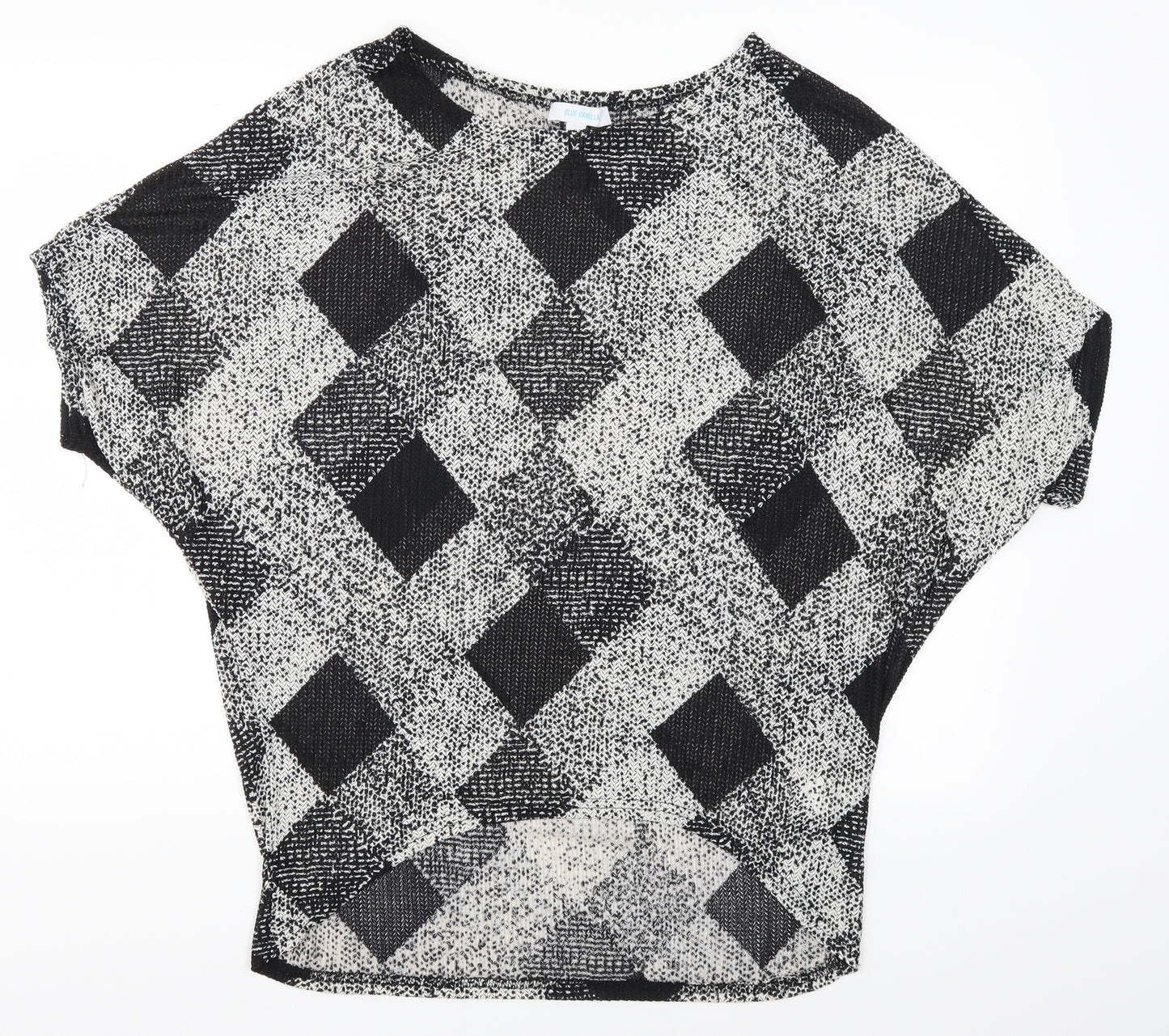 blue vanilla Womens Black Geometric  Basic Blouse Size S