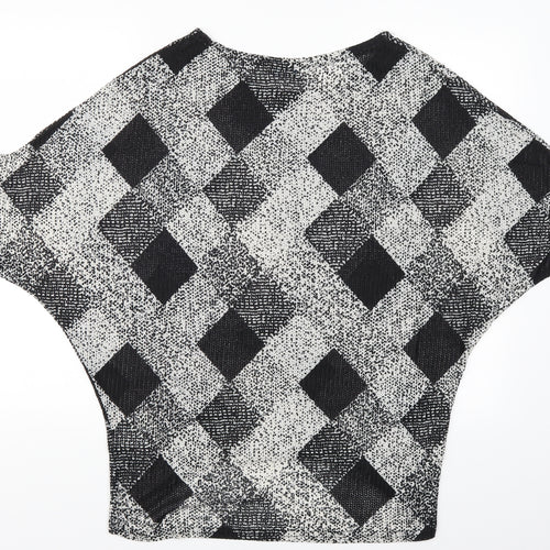 blue vanilla Womens Black Geometric  Basic Blouse Size S