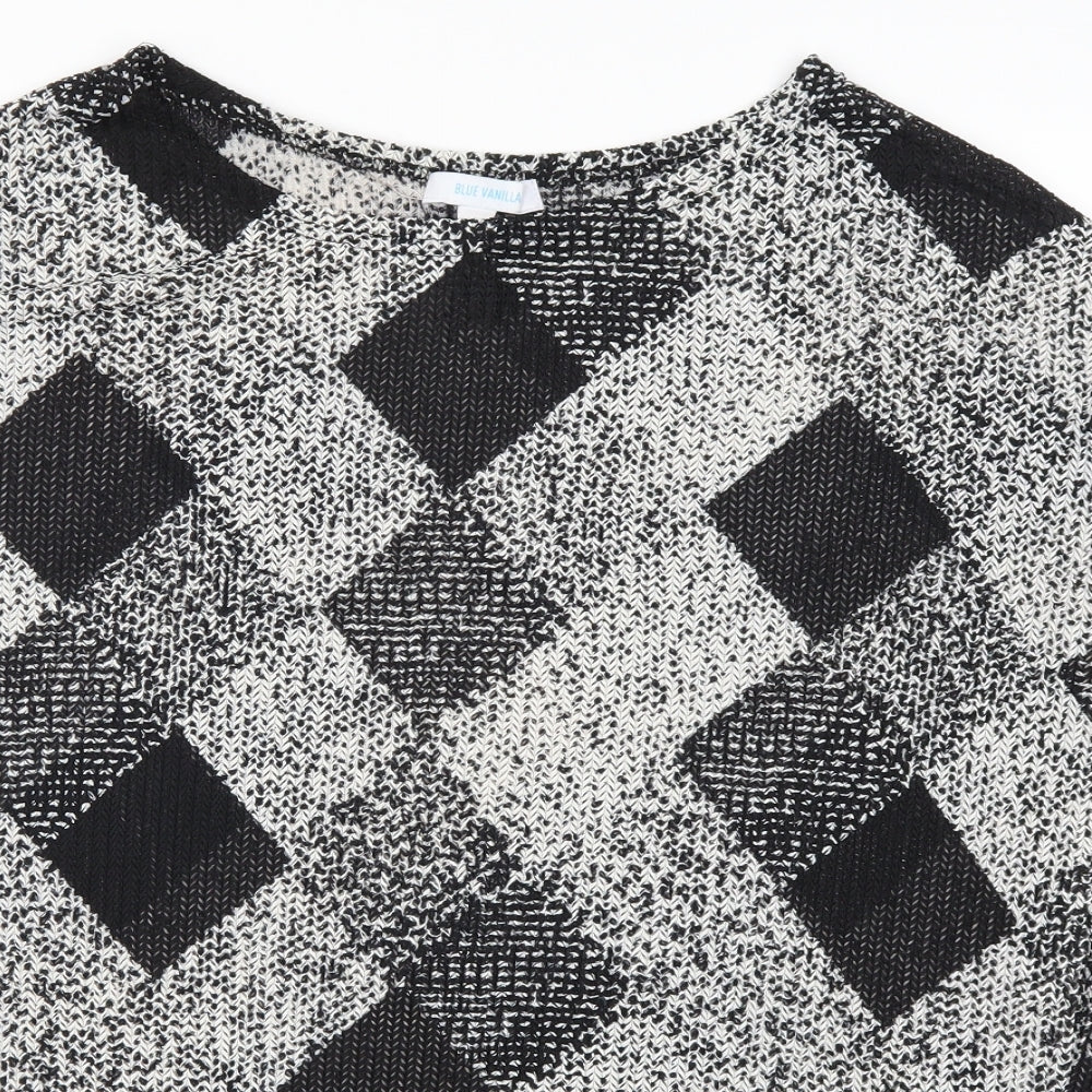blue vanilla Womens Black Geometric  Basic Blouse Size S