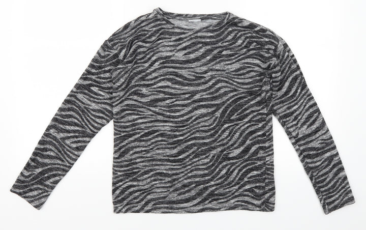 F&F Girls Grey Animal Print Pullover Jumper Size 11-12 Years