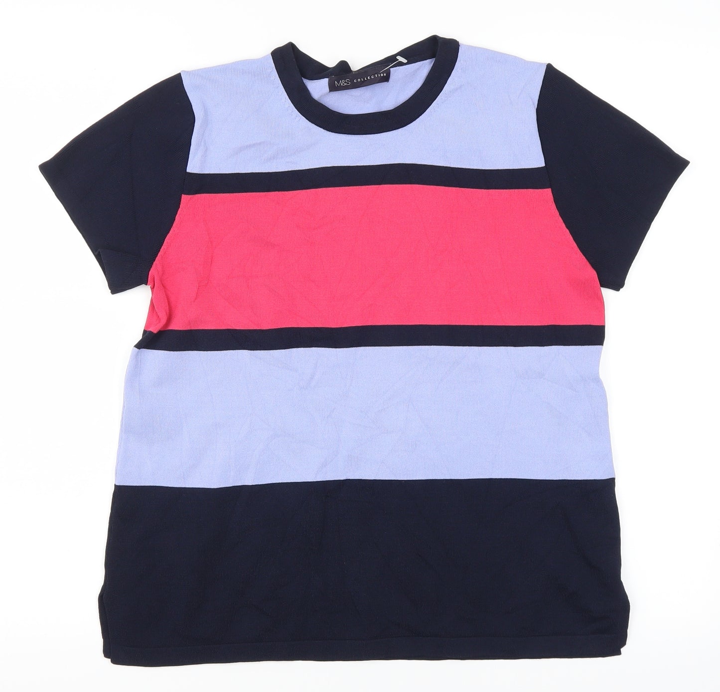 Marks and Spencer Womens Blue Striped  Basic T-Shirt Size 12
