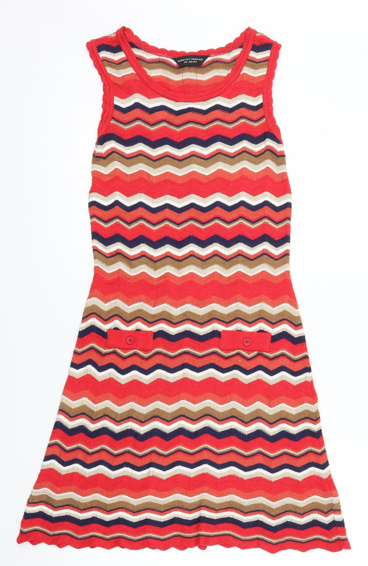Dorothy Perkins Womens Red Striped A-Line Size 8