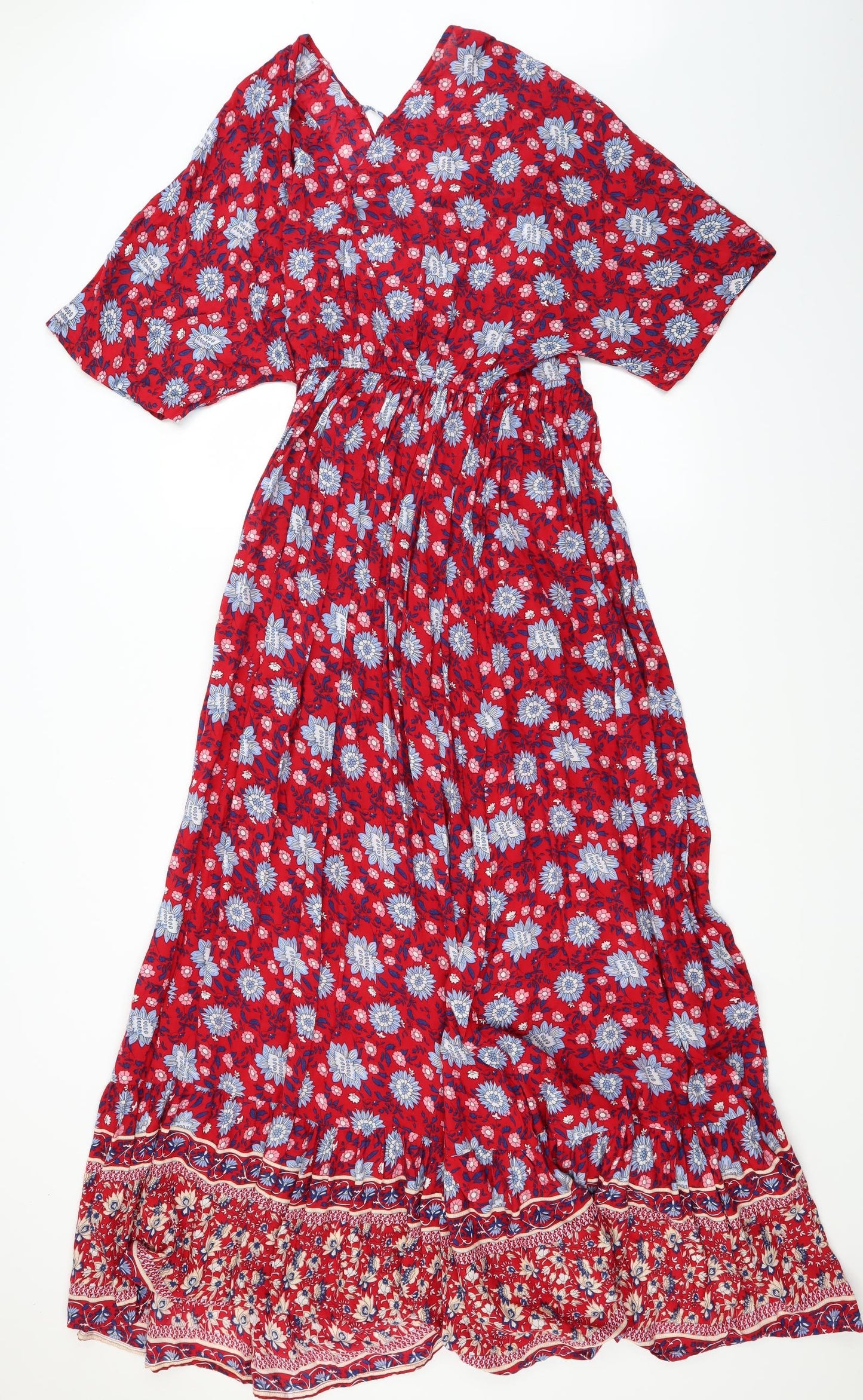 Mango Womens Red Floral  Wrap Dress  Size L  - Elastic Waist