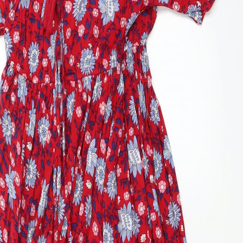 Mango Womens Red Floral  Wrap Dress  Size L  - Elastic Waist