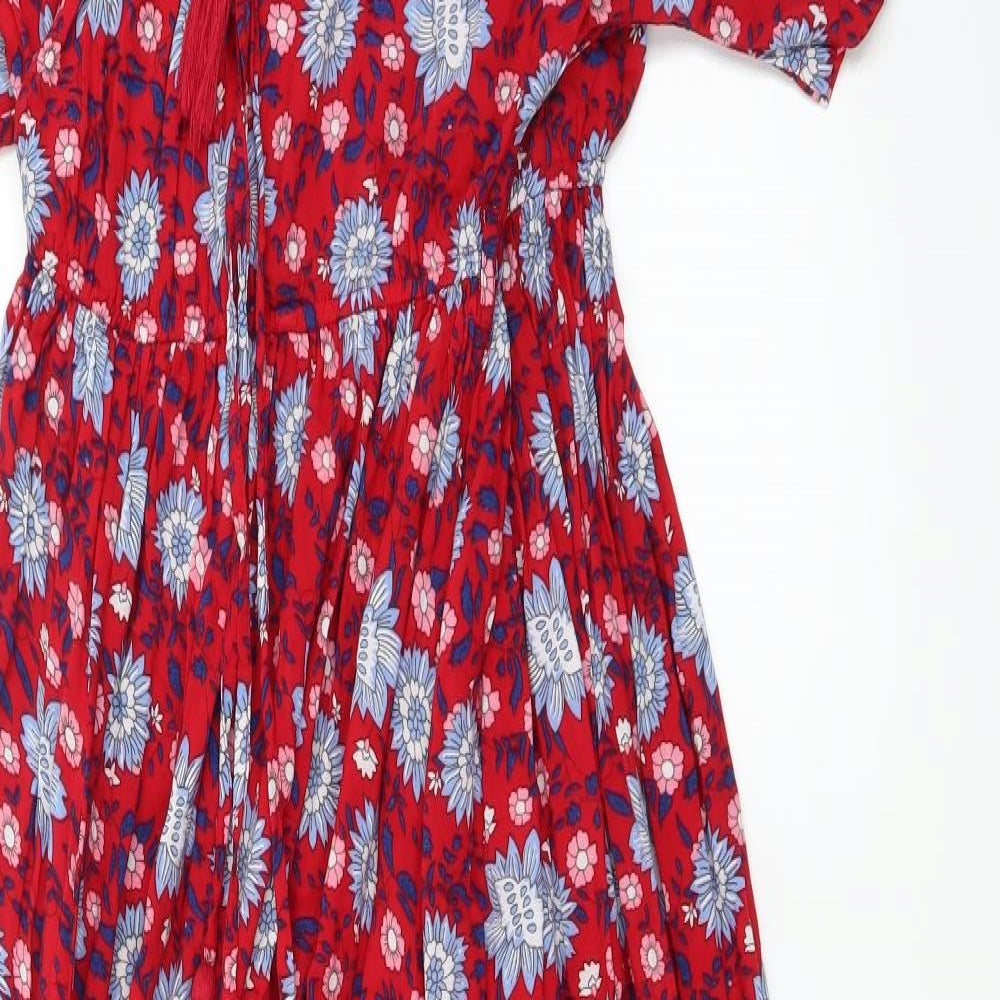 Mango Womens Red Floral  Wrap Dress  Size L  - Elastic Waist
