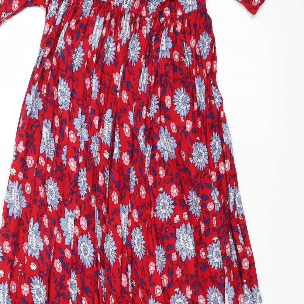 Mango Womens Red Floral  Wrap Dress  Size L  - Elastic Waist