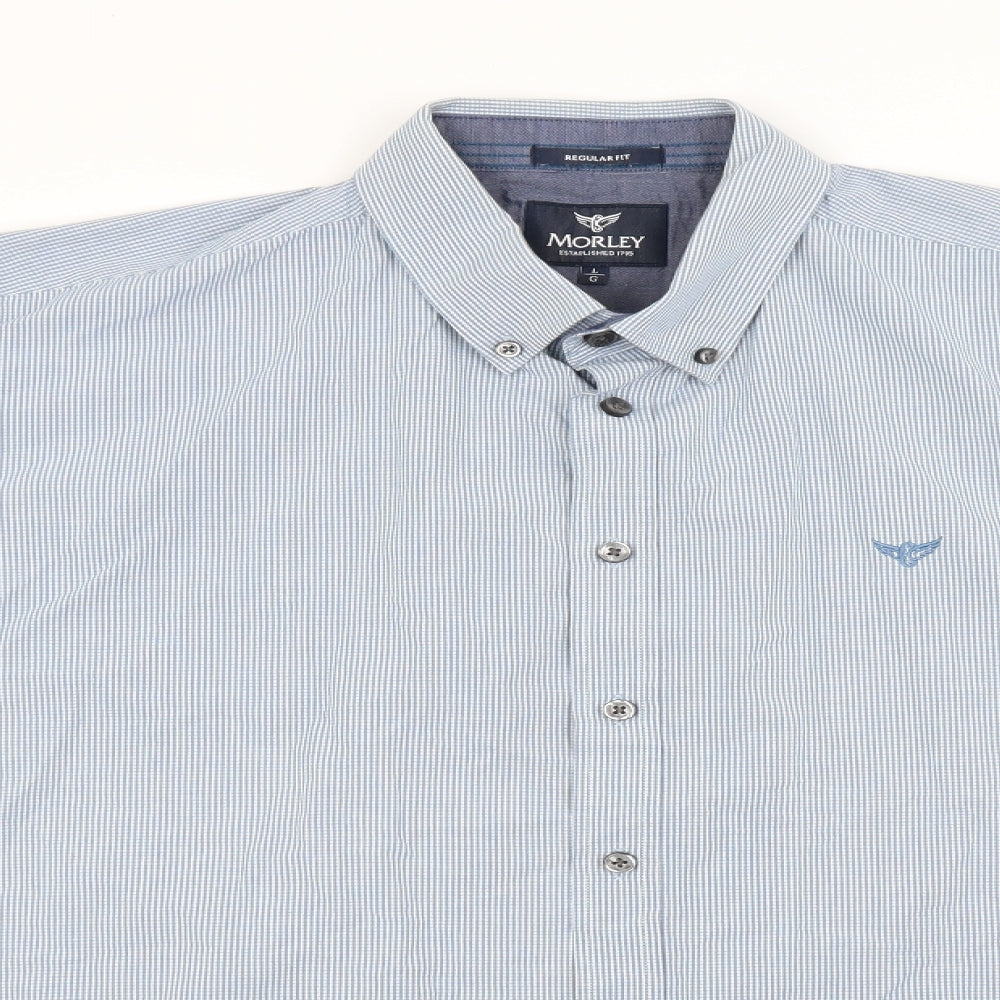 Morley Mens Blue Check   Button-Up Size L
