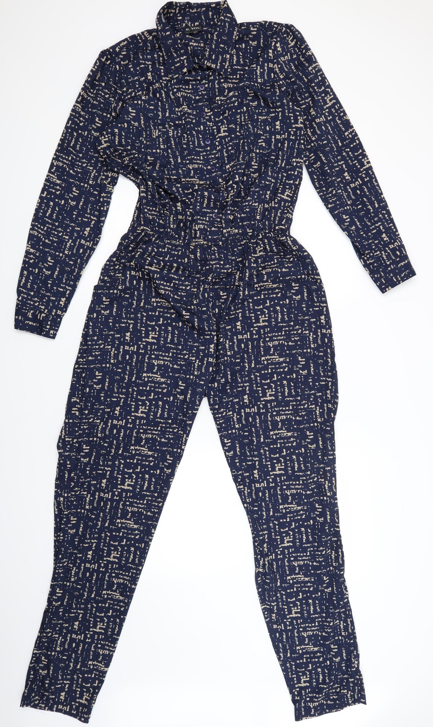 B You Womens Blue Batik  Jumpsuit One-Piece Size 14 L31 in