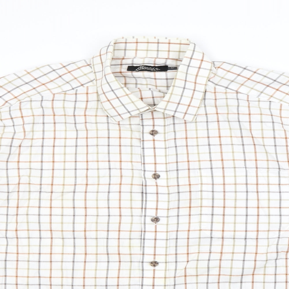 M&S Mens Ivory Gingham   Dress Shirt Size 17