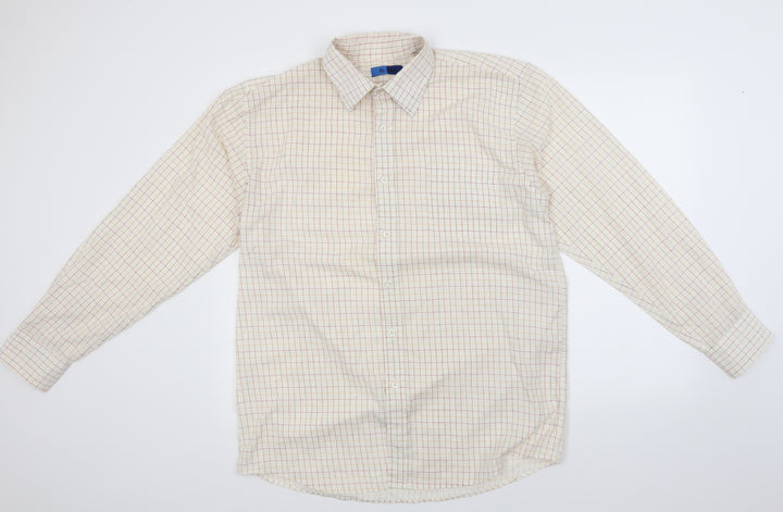 Ex Club Mens Ivory Check Button-Up Size L