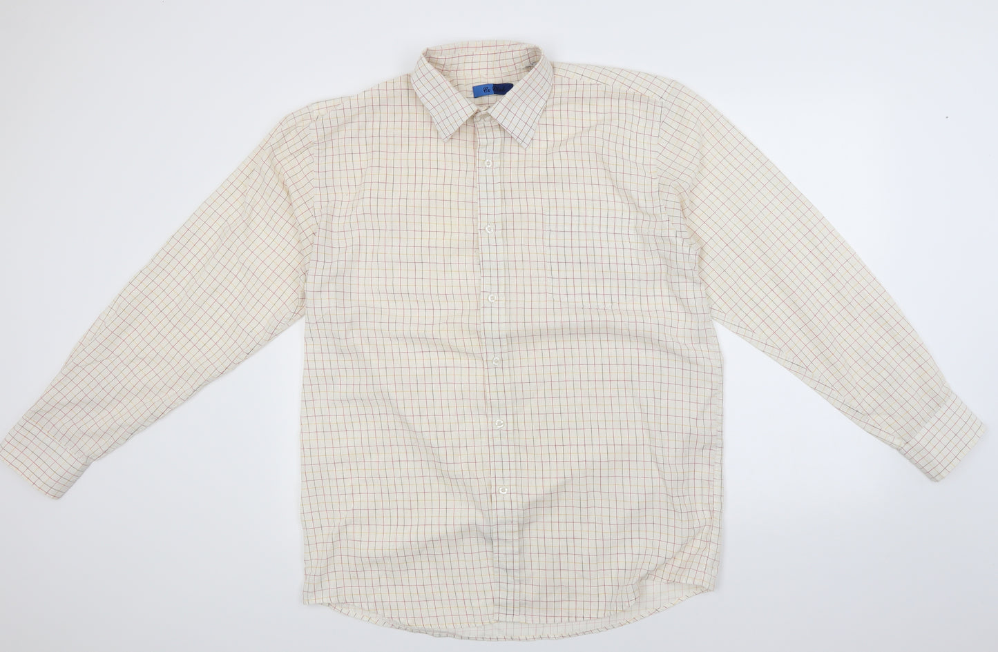 Ex Club Mens Ivory Check   Button-Up Size L