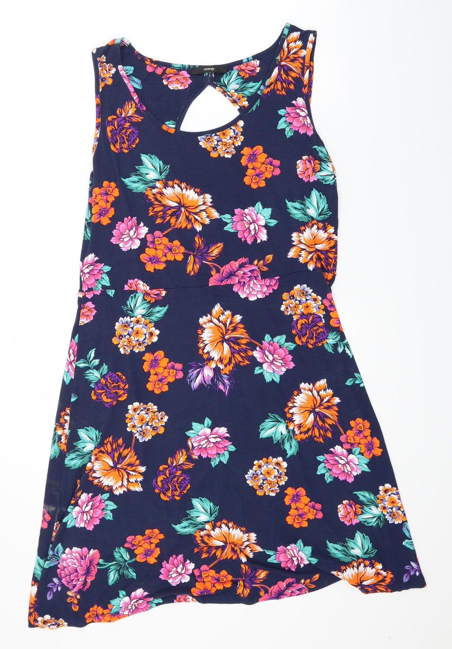 George Womens Blue Floral  Fit & Flare  Size 14