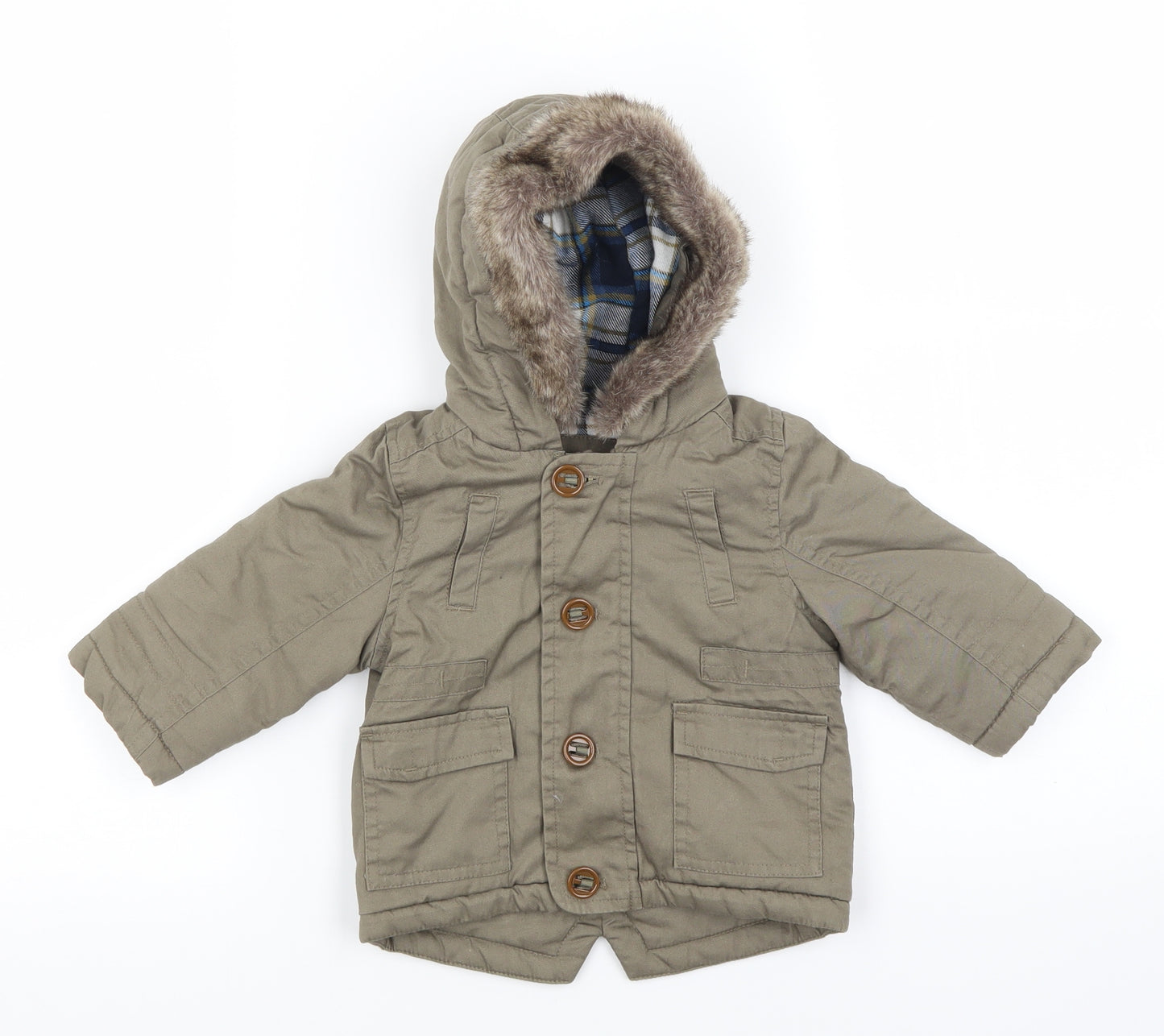 M&S Boys Brown   Parka Coat Size 3-6 Months