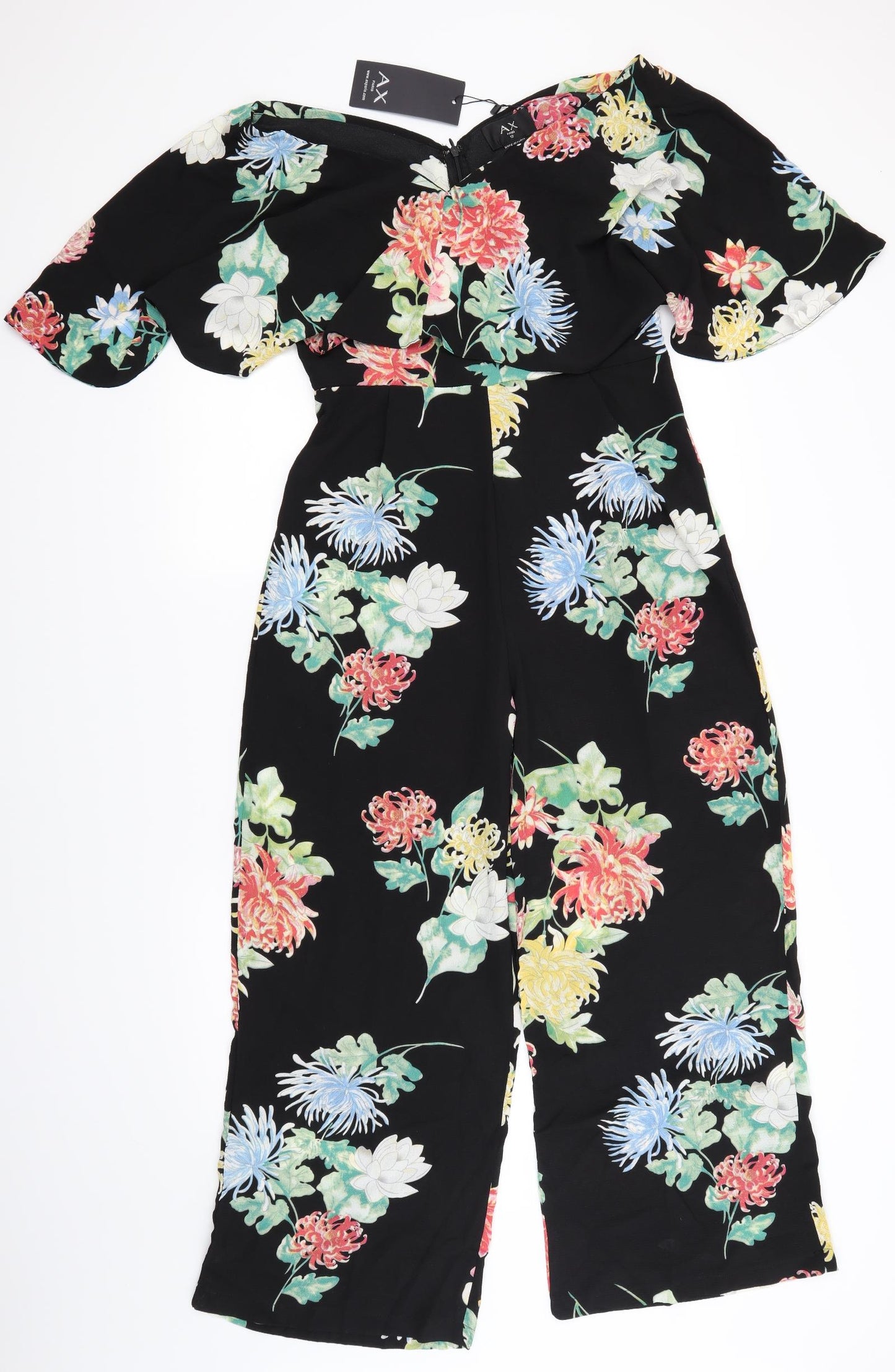 AX Paris Womens Black Floral  Jumpsuit One-Piece Size 12 L27 in
