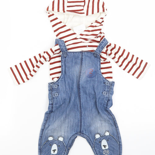 NEXT Baby Boys Blue Striped Denim Dungaree Outfit/Set Size 3-6 Months