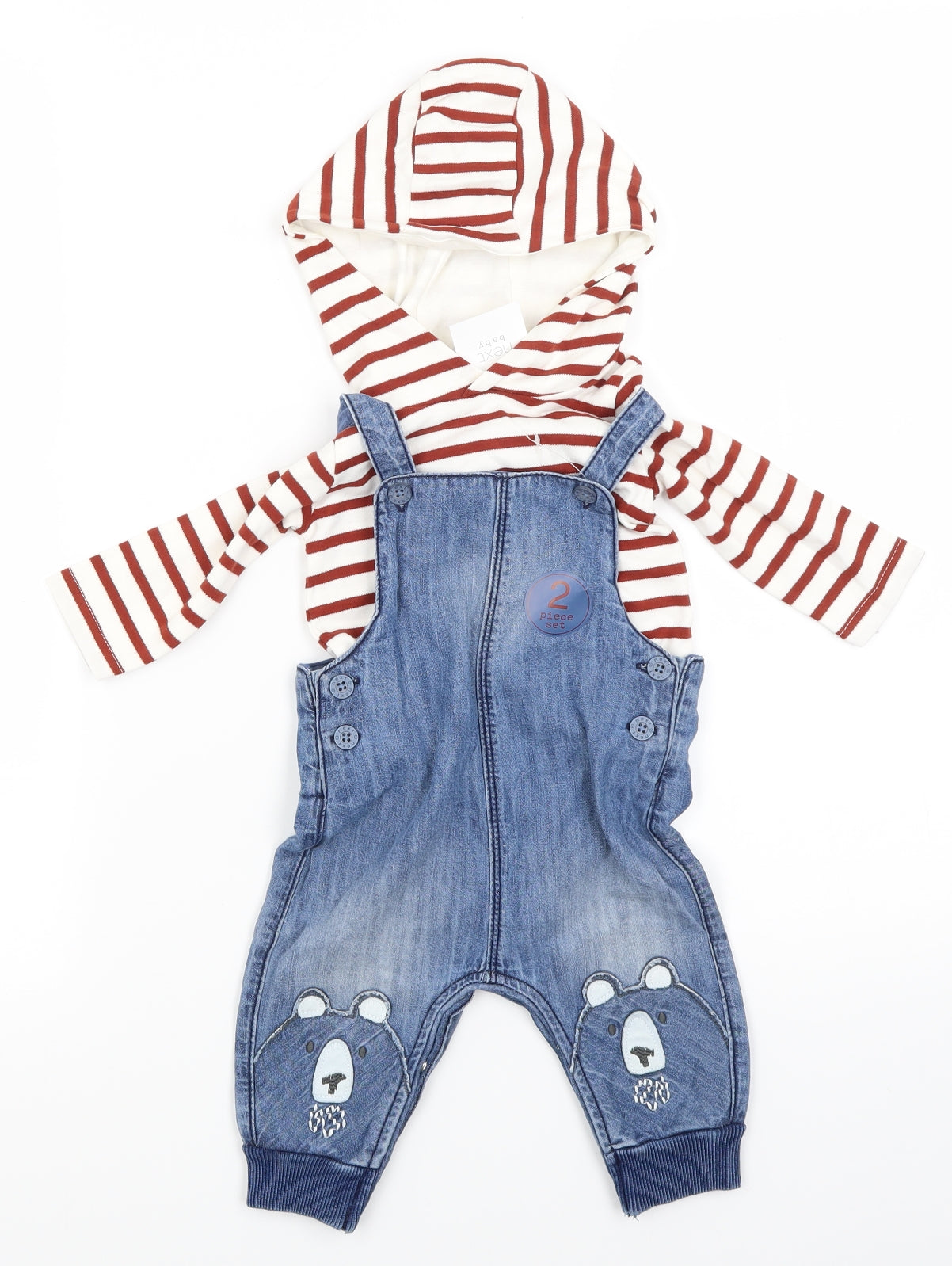 NEXT Baby Boys Blue Striped Denim Dungaree Outfit/Set Size 3-6 Months
