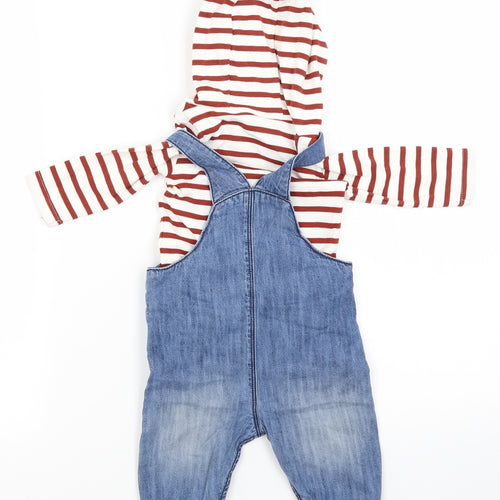 NEXT Baby Boys Blue Striped Denim Dungaree Outfit/Set Size 3-6 Months