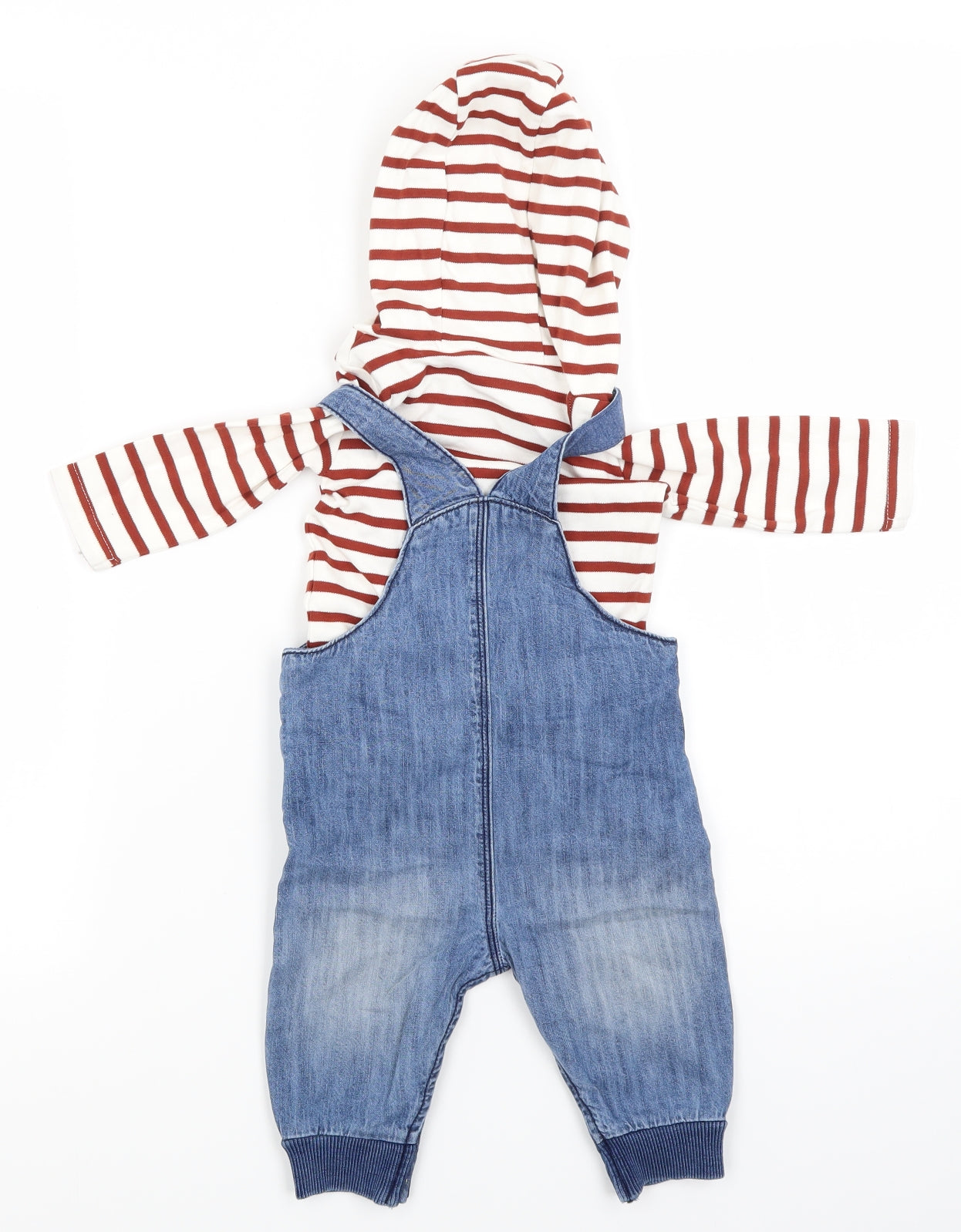 NEXT Baby Boys Blue Striped Denim Dungaree Outfit/Set Size 3-6 Months