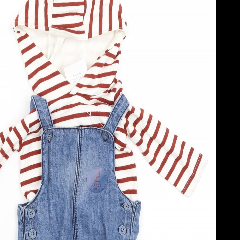 NEXT Baby Boys Blue Striped Denim Dungaree Outfit/Set Size 3-6 Months