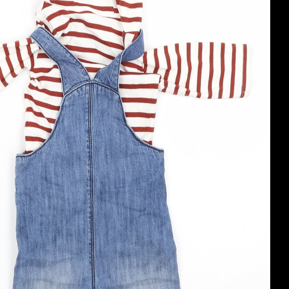 NEXT Baby Boys Blue Striped Denim Dungaree Outfit/Set Size 3-6 Months