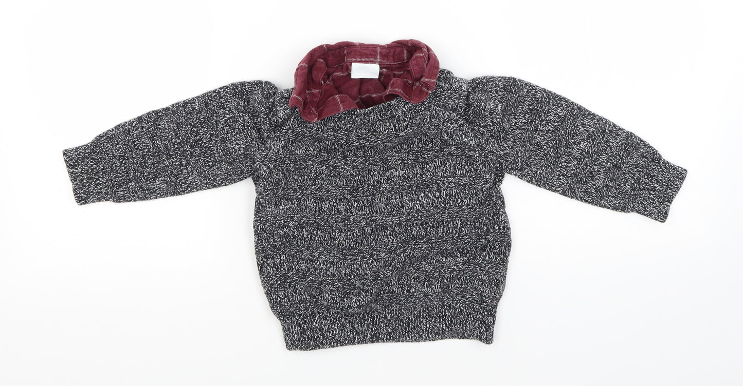 F&F Boys Grey  Knit Pullover Jumper Size 2-3 Years  - shirt collar insert