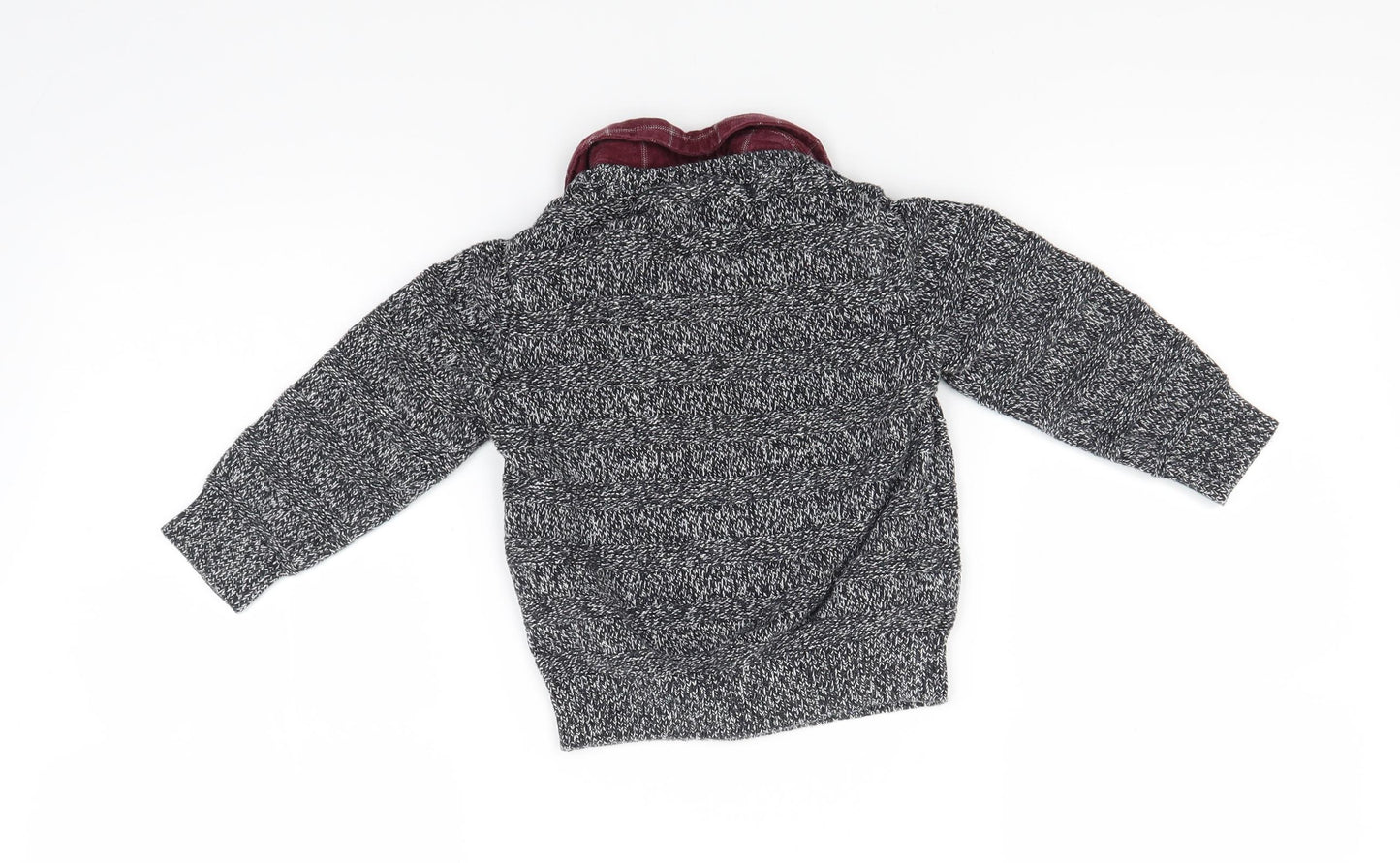 F&F Boys Grey  Knit Pullover Jumper Size 2-3 Years  - shirt collar insert