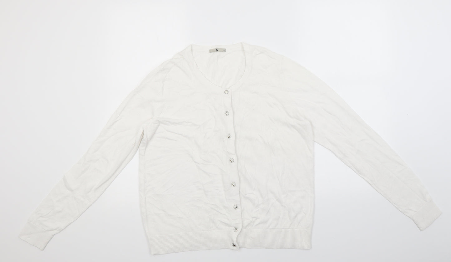 TU Womens White  Knit Cardigan Jumper Size 16