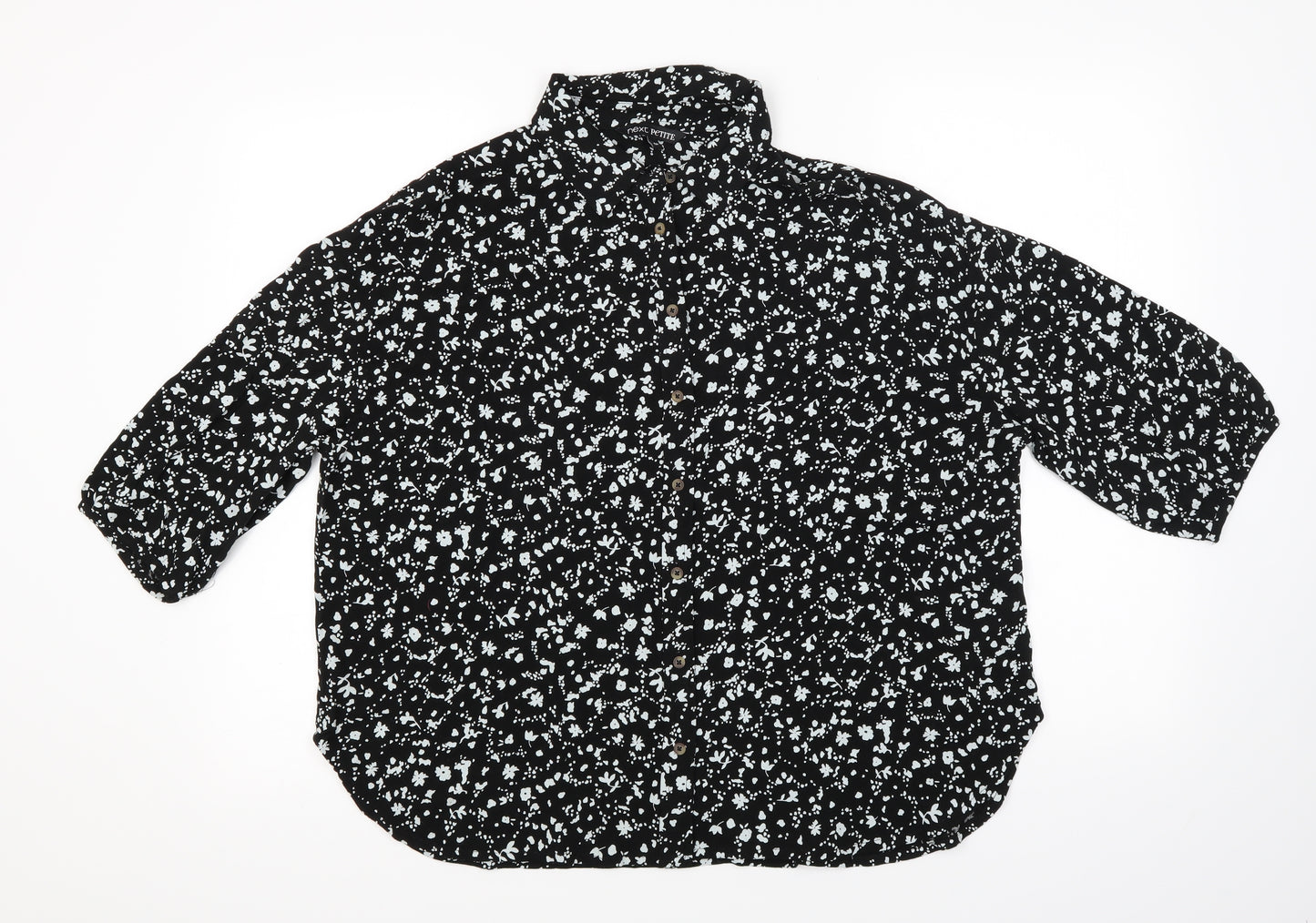 NEXT Womens Black Floral  Basic Button-Up Size 6