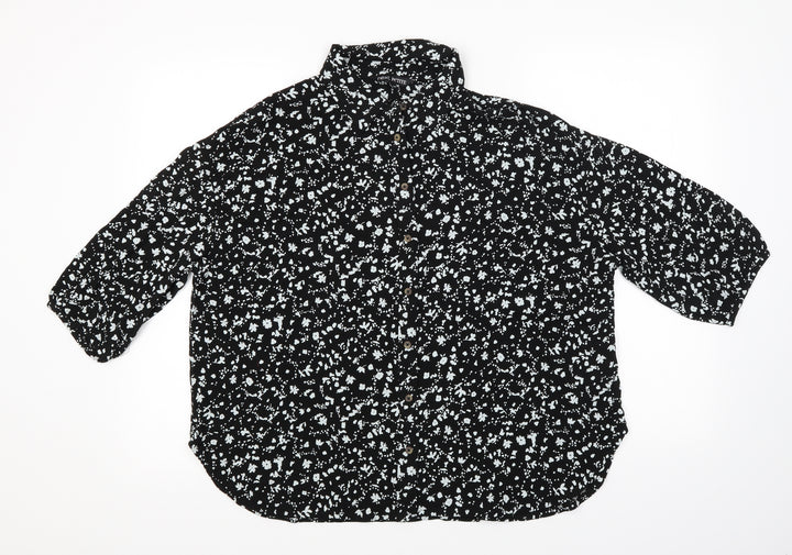 NEXT Womens Black Floral  Basic Button-Up Size 6