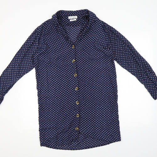 Native Youth Womens Blue Polka Dot  Basic Button-Up Size S