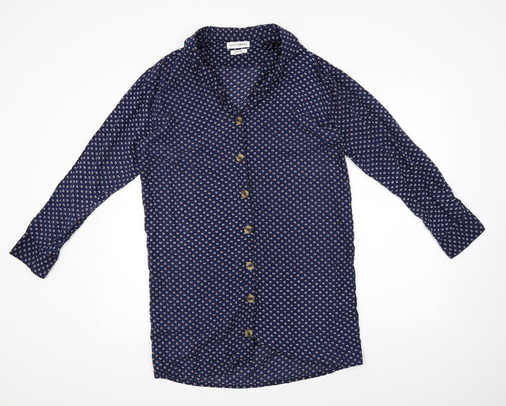 Native Youth Womens Blue Polka Dot Basic Button-Up Size S