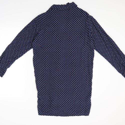 Native Youth Womens Blue Polka Dot  Basic Button-Up Size S