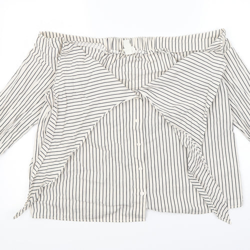 H&M Womens Ivory Striped  Basic Button-Up Size 10
