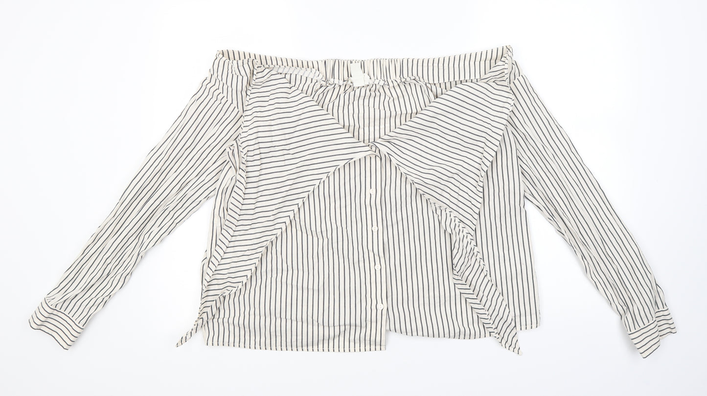 H&M Womens Ivory Striped  Basic Button-Up Size 10