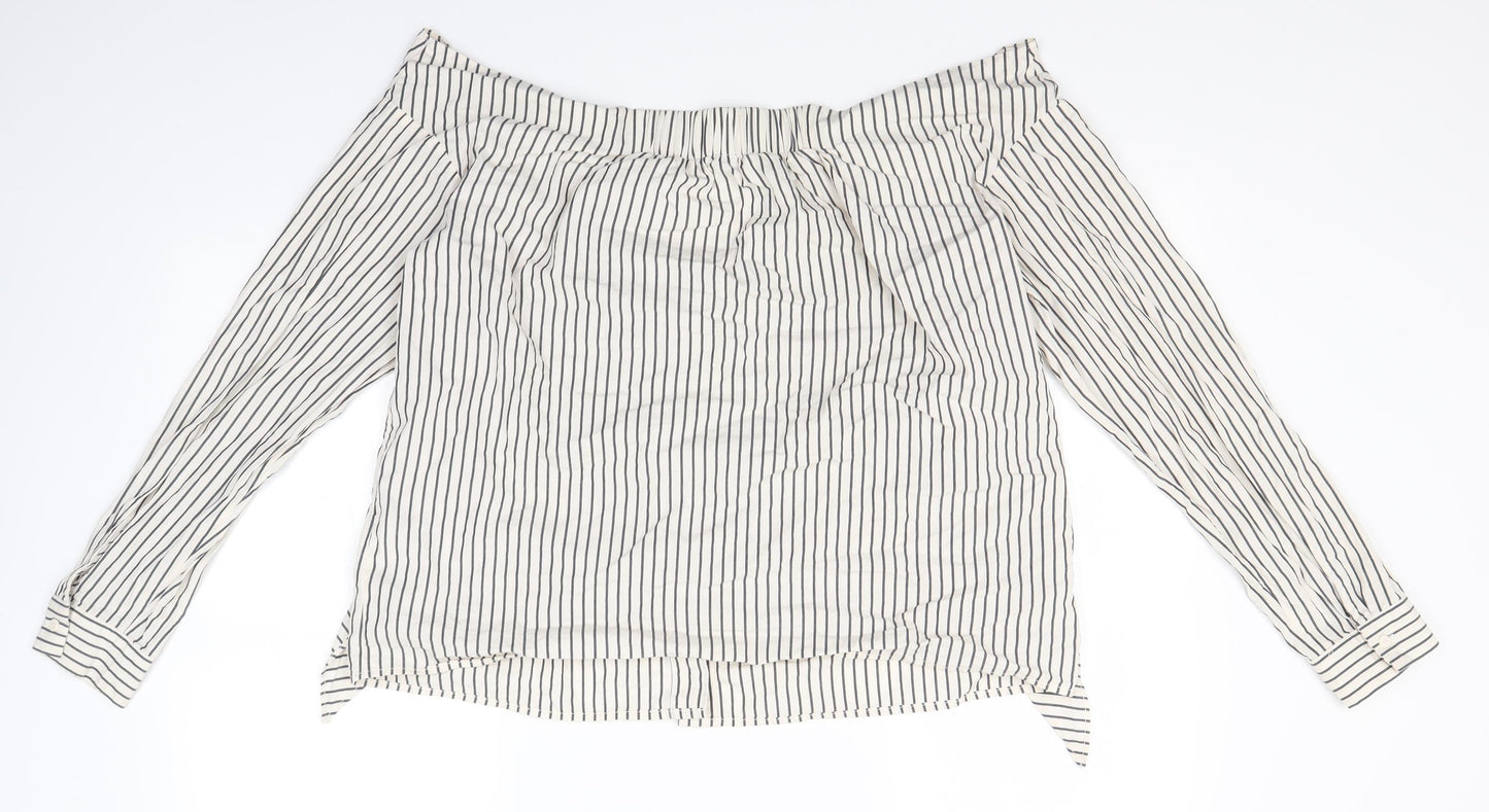H&M Womens Ivory Striped  Basic Button-Up Size 10