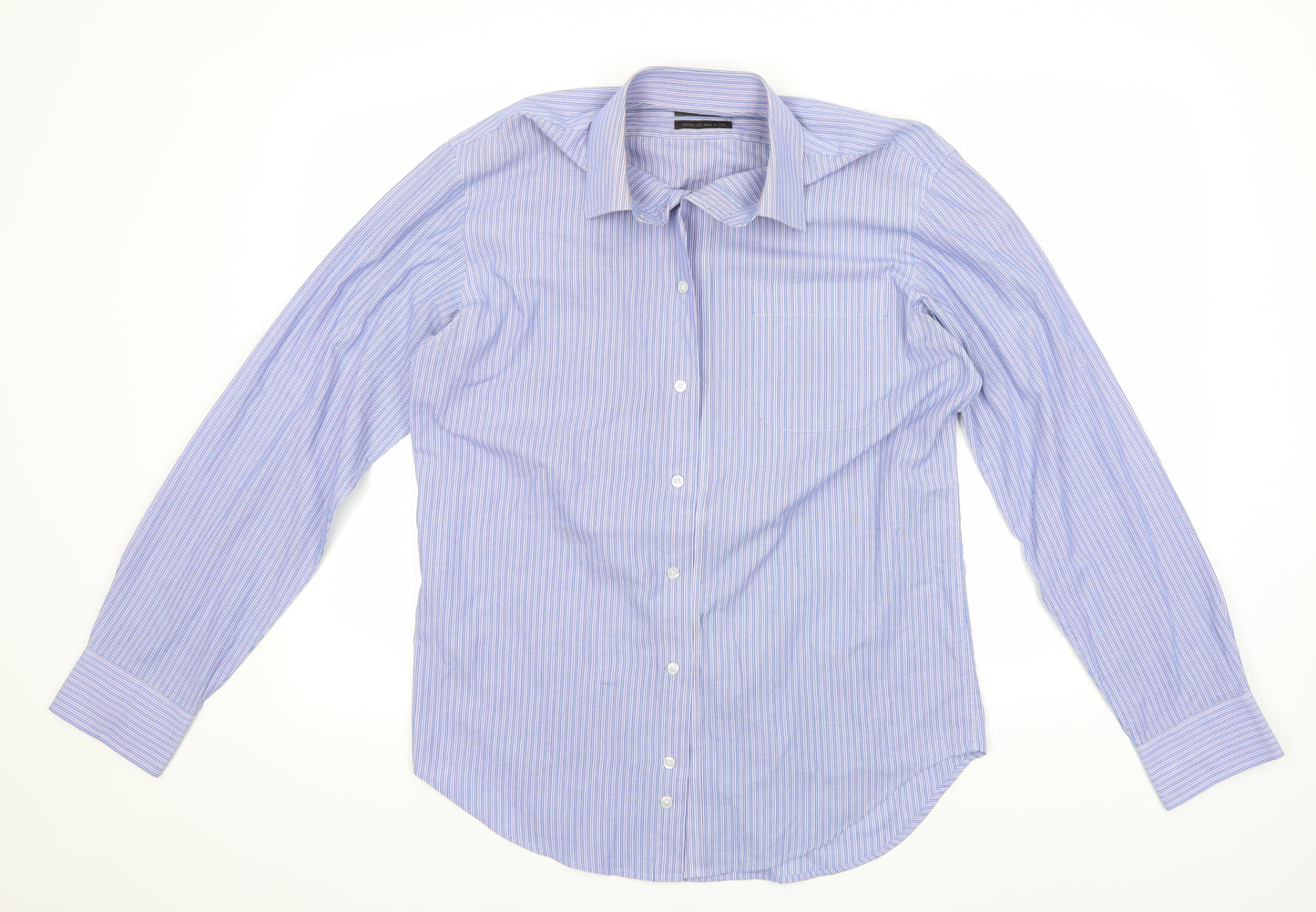 M&S Collection Mens Blue Striped   Dress Shirt Size 15