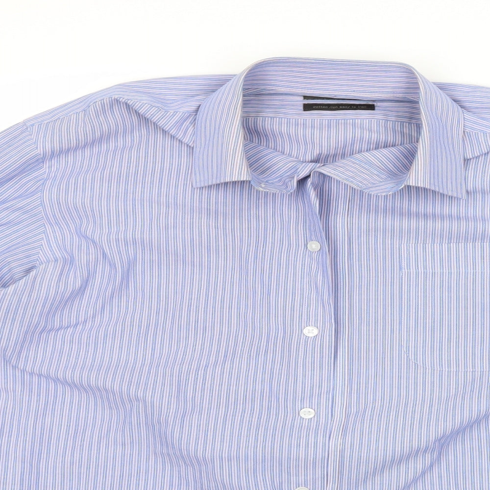 M&S Collection Mens Blue Striped   Dress Shirt Size 15