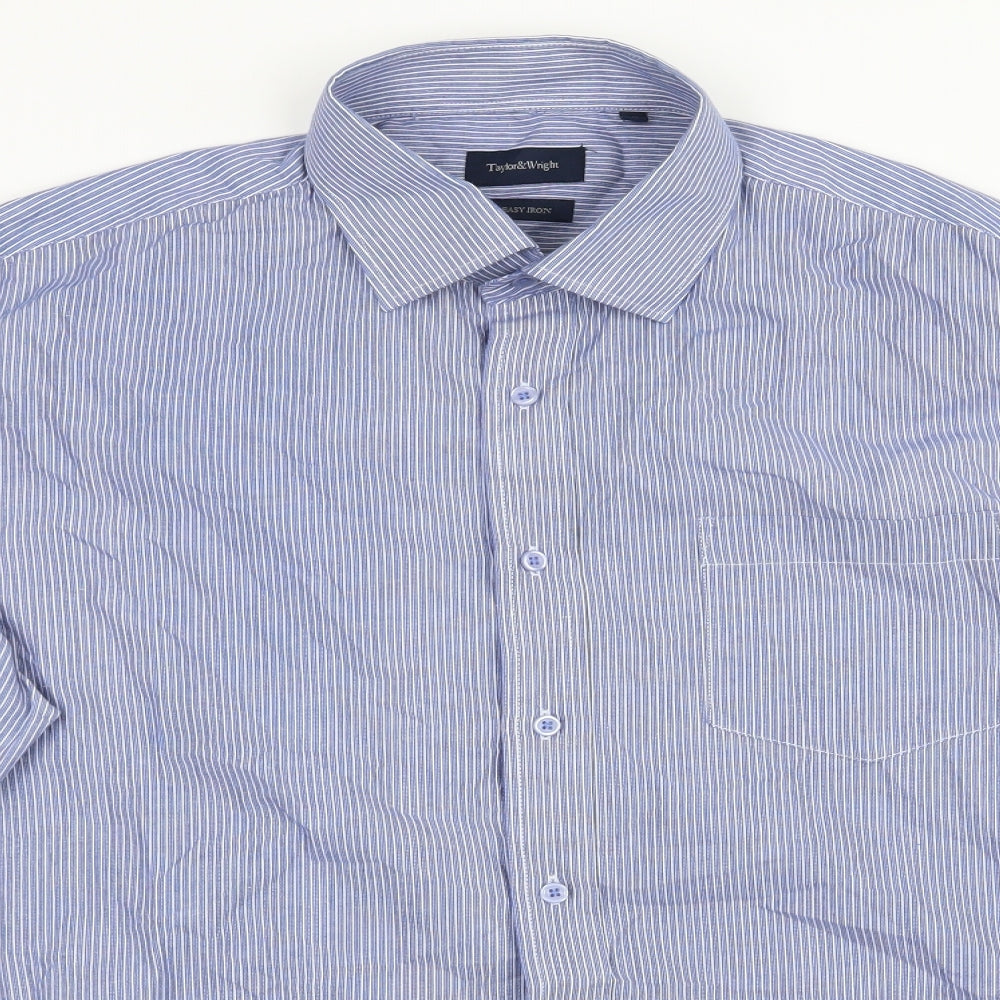 Taylor & Wright Mens Blue Striped   Dress Shirt Size 17