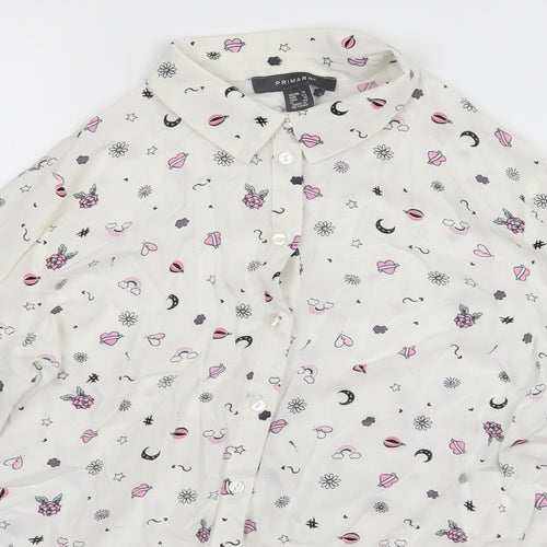Primark Womens White   Basic Button-Up Size 14  - Hearts moons rainbows